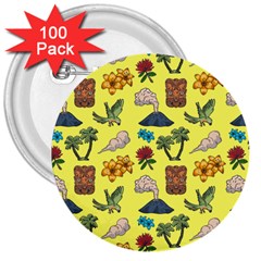 Tropical Island Tiki Parrots, Mask And Palm Trees 3  Buttons (100 Pack)  by DinzDas