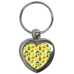 Tropical Island Tiki Parrots, Mask And Palm Trees Key Chain (heart) by DinzDas