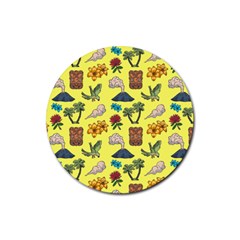 Tropical Island Tiki Parrots, Mask And Palm Trees Rubber Coaster (round)  by DinzDas