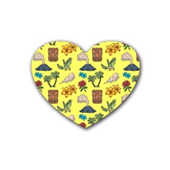 Tropical Island Tiki Parrots, Mask And Palm Trees Heart Coaster (4 Pack)  by DinzDas