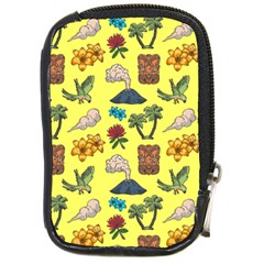 Tropical Island Tiki Parrots, Mask And Palm Trees Compact Camera Leather Case by DinzDas