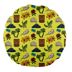 Tropical Island Tiki Parrots, Mask And Palm Trees Large 18  Premium Flano Round Cushions by DinzDas