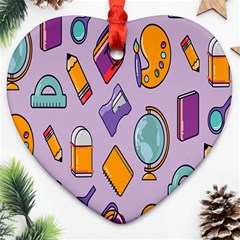 Back To School And Schools Out Kids Pattern Ornament (heart) by DinzDas