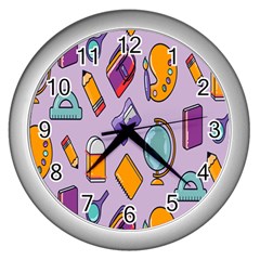 Back To School And Schools Out Kids Pattern Wall Clock (silver) by DinzDas