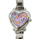 Back To School And Schools Out Kids Pattern Heart Italian Charm Watch Front