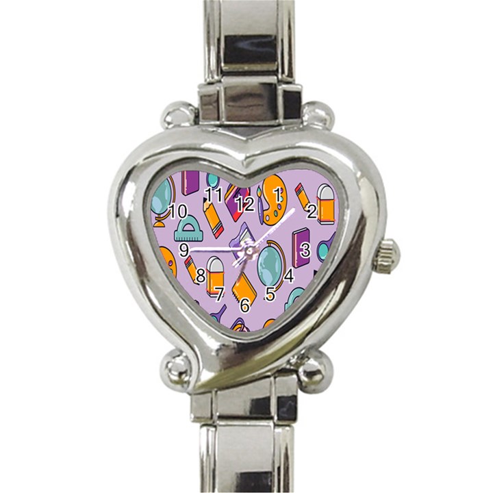 Back To School And Schools Out Kids Pattern Heart Italian Charm Watch