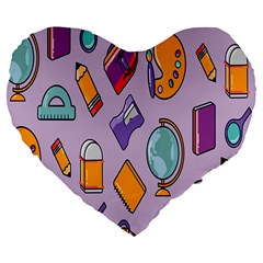 Back To School And Schools Out Kids Pattern Large 19  Premium Flano Heart Shape Cushions by DinzDas