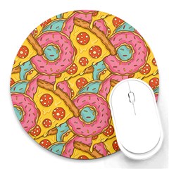 Fast Food Pizza And Donut Pattern Round Mousepads by DinzDas