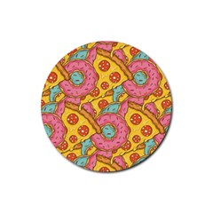 Fast Food Pizza And Donut Pattern Rubber Coaster (round)  by DinzDas