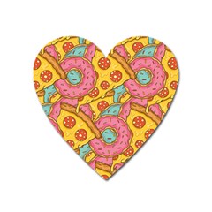 Fast Food Pizza And Donut Pattern Heart Magnet by DinzDas