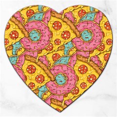 Fast Food Pizza And Donut Pattern Jigsaw Puzzle (heart) by DinzDas