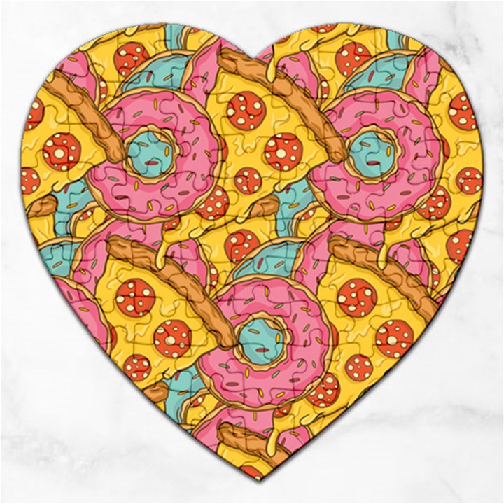 Fast Food Pizza And Donut Pattern Jigsaw Puzzle (Heart)