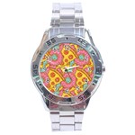 Fast Food Pizza And Donut Pattern Stainless Steel Analogue Watch Front