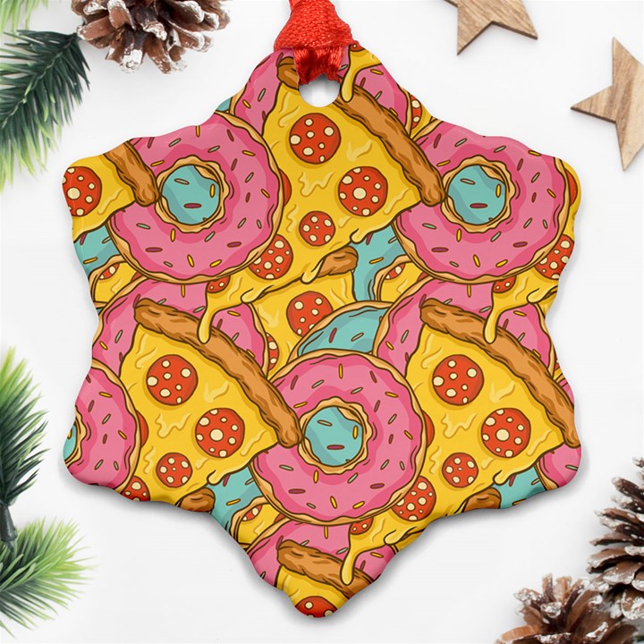 Fast Food Pizza And Donut Pattern Ornament (Snowflake)