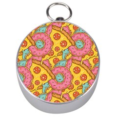 Fast Food Pizza And Donut Pattern Silver Compasses by DinzDas