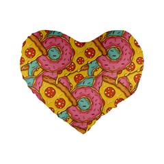 Fast Food Pizza And Donut Pattern Standard 16  Premium Flano Heart Shape Cushions by DinzDas