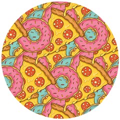 Fast Food Pizza And Donut Pattern Wooden Puzzle Round by DinzDas