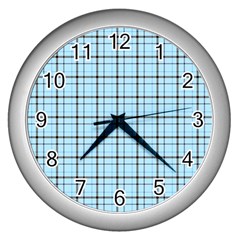 Sky Blue Tartan Plaid Pattern, With Black Lines Wall Clock (silver) by Casemiro