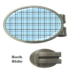 Sky Blue Tartan Plaid Pattern, With Black Lines Money Clips (oval)  by Casemiro