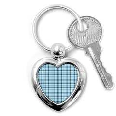 Sky Blue Tartan Plaid Pattern, With Black Lines Key Chain (heart) by Casemiro