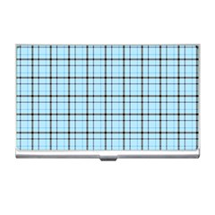 Sky Blue Tartan Plaid Pattern, With Black Lines Business Card Holder by Casemiro