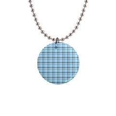 Sky Blue Tartan Plaid Pattern, With Black Lines 1  Button Necklace by Casemiro