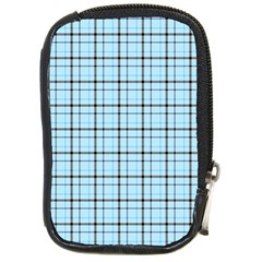 Sky Blue Tartan Plaid Pattern, With Black Lines Compact Camera Leather Case by Casemiro