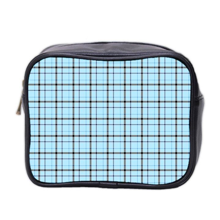 Sky blue tartan plaid pattern, with black lines Mini Toiletries Bag (Two Sides)