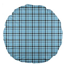 Sky Blue Tartan Plaid Pattern, With Black Lines Large 18  Premium Round Cushions by Casemiro