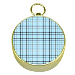 Sky Blue Tartan Plaid Pattern, With Black Lines Gold Compasses by Casemiro