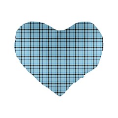 Sky Blue Tartan Plaid Pattern, With Black Lines Standard 16  Premium Flano Heart Shape Cushions by Casemiro