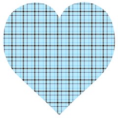 Sky Blue Tartan Plaid Pattern, With Black Lines Wooden Puzzle Heart by Casemiro