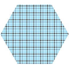 Sky Blue Tartan Plaid Pattern, With Black Lines Wooden Puzzle Hexagon by Casemiro