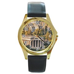 Athens Aerial View Landscape Photo Round Gold Metal Watch by dflcprintsclothing