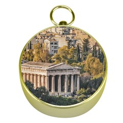 Athens Aerial View Landscape Photo Gold Compasses by dflcprintsclothing