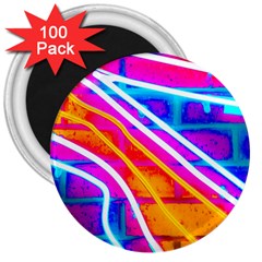 Pop Art Neon Wall 3  Magnets (100 Pack) by essentialimage365