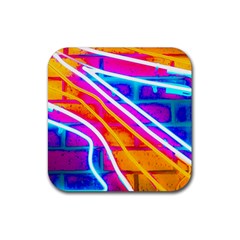 Pop Art Neon Wall Rubber Coaster (square)  by essentialimage365