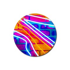 Pop Art Neon Wall Rubber Coaster (round)  by essentialimage365