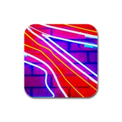 Pop Art Neon Lights Rubber Square Coaster (4 Pack)  by essentialimage365