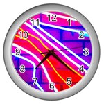 Pop Art Neon Lights Wall Clock (Silver) Front