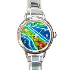 Pop Art Neon Wall Round Italian Charm Watch by essentialimage365