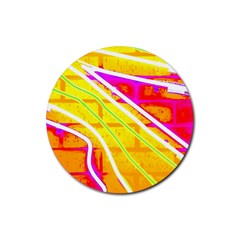 Pop Art Neon Wall Rubber Round Coaster (4 Pack)  by essentialimage365