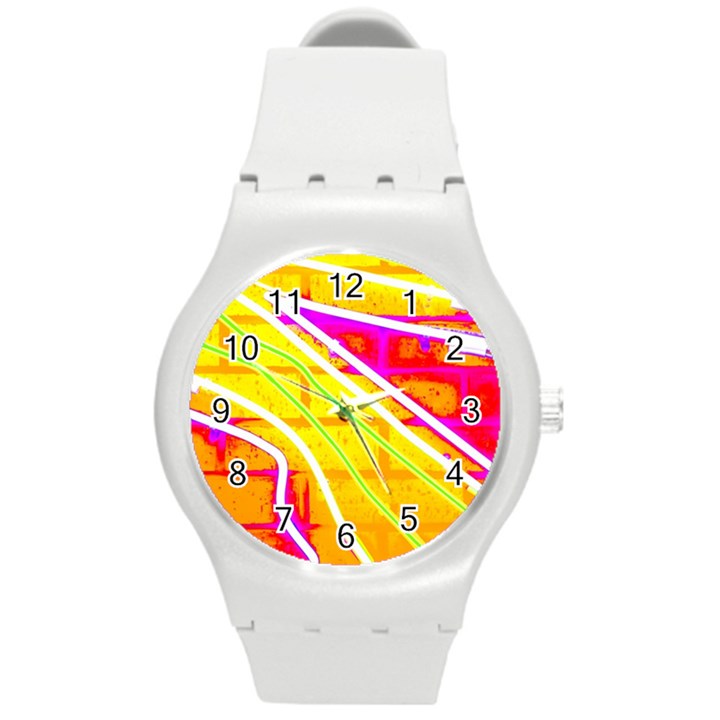 Pop Art Neon Wall Round Plastic Sport Watch (M)