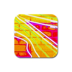 Pop Art Neon Wall Rubber Square Coaster (4 Pack)  by essentialimage365