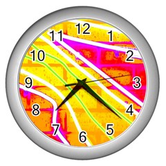 Pop Art Neon Wall Wall Clock (silver) by essentialimage365