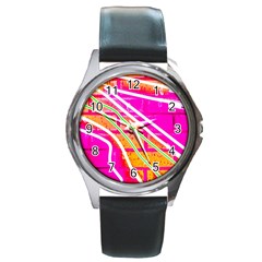 Pop Art Neon Wall Round Metal Watch