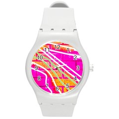 Pop Art Neon Wall Round Plastic Sport Watch (m) by essentialimage365