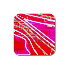 Pop Art Neon Wall Rubber Square Coaster (4 Pack)  by essentialimage365