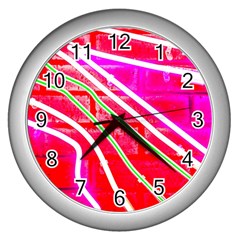 Pop Art Neon Wall Wall Clock (silver) by essentialimage365