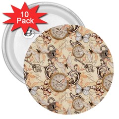 Clock Butterfly Pattern 3  Buttons (10 pack) 